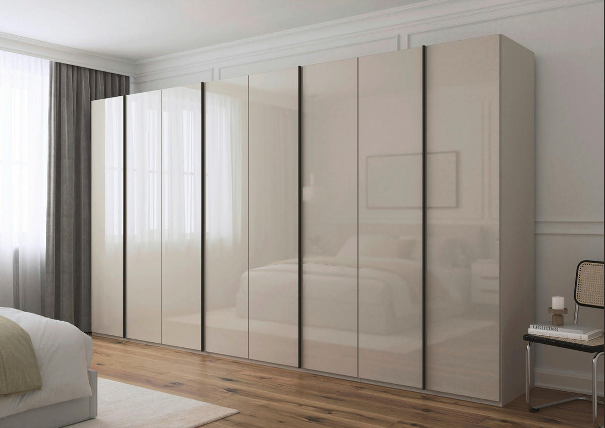 DREHTÜRENSCHRANK 400/235/61 cm,  in Champagner, 8-türig  - Champagner/Graphitfarben, Basics, Glas/Holzwerkstoff (400/235/61cm) - Novel