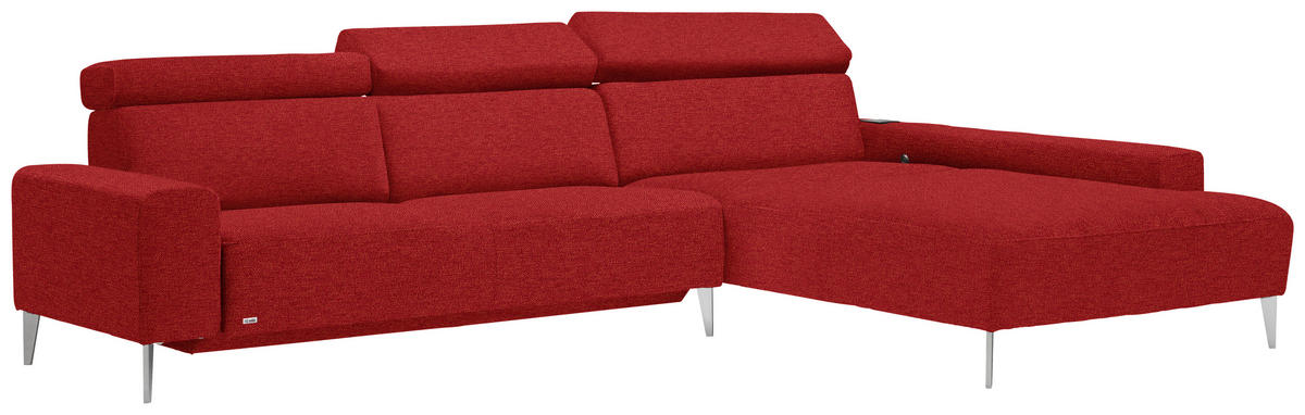 ECKSOFA in Webstoff Rot  308/205 cm  - Rot/Alufarben, Design, Textil (308/205cm) - Sedda