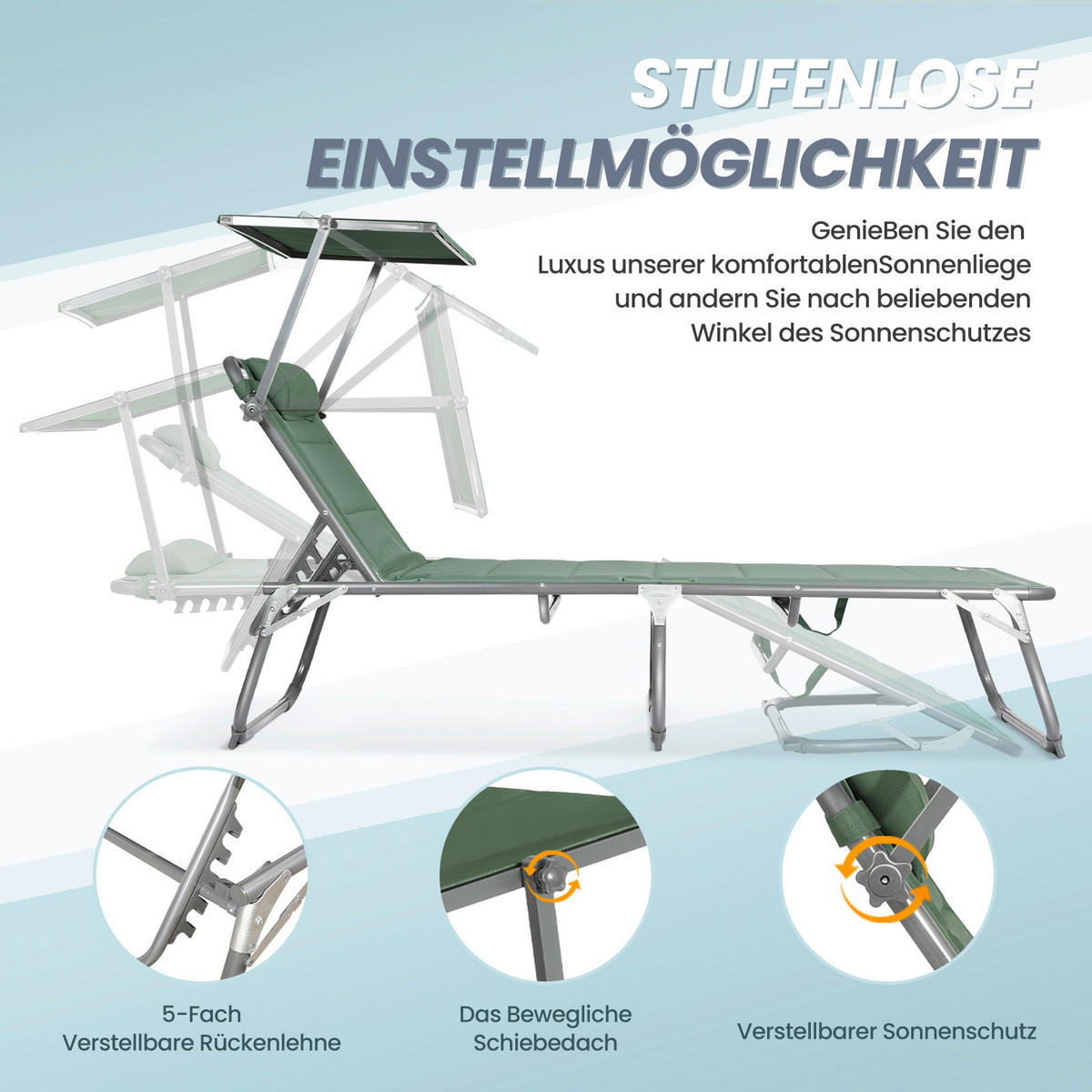SONNENLIEGE 70/36/200 cm  - Grau/Grün, Basics, Textil/Metall (70/36/200cm) - Modante
