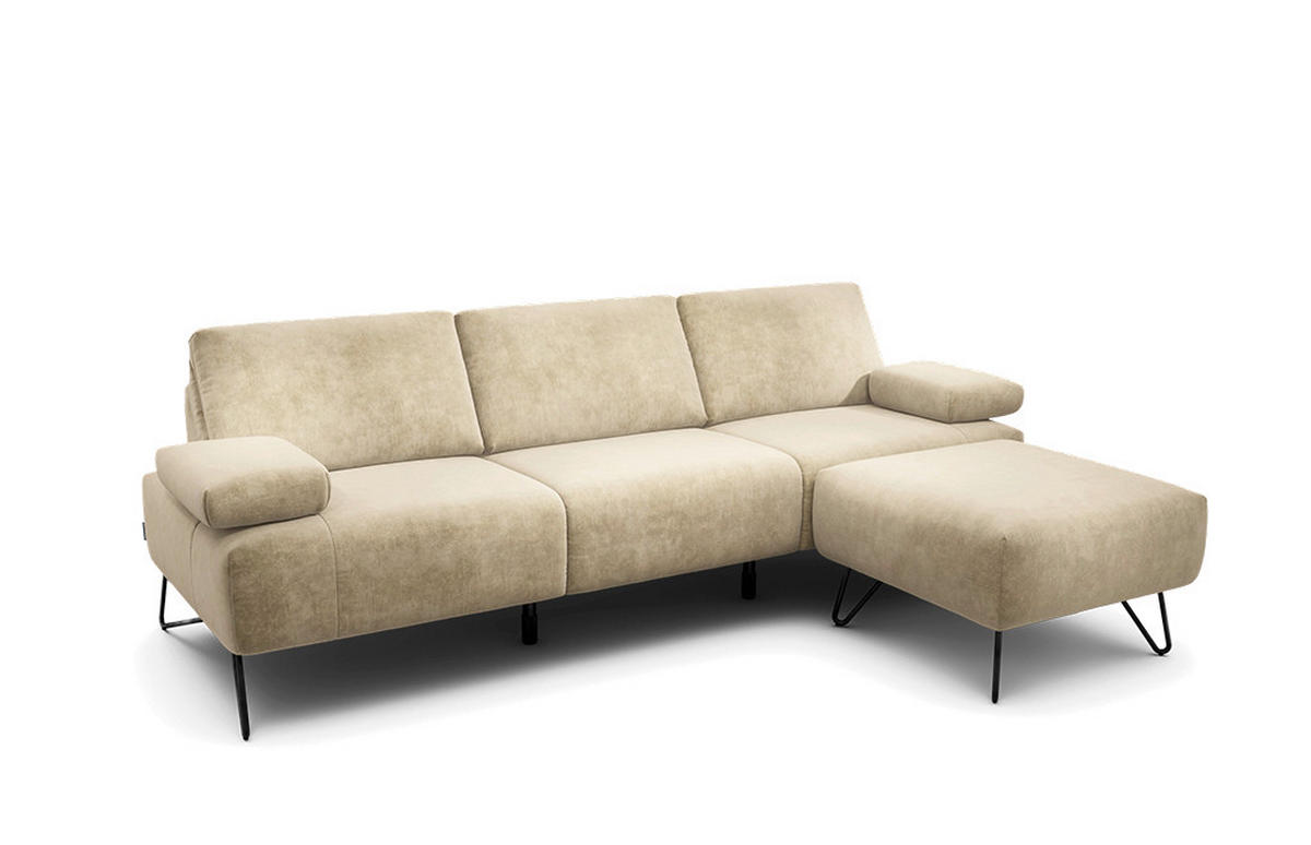 3-SITZER-SOFA Samt Naturfarben  - Schwarz/Naturfarben, Design, Textil/Metall (234-264/85/86-94cm) - SENSOO