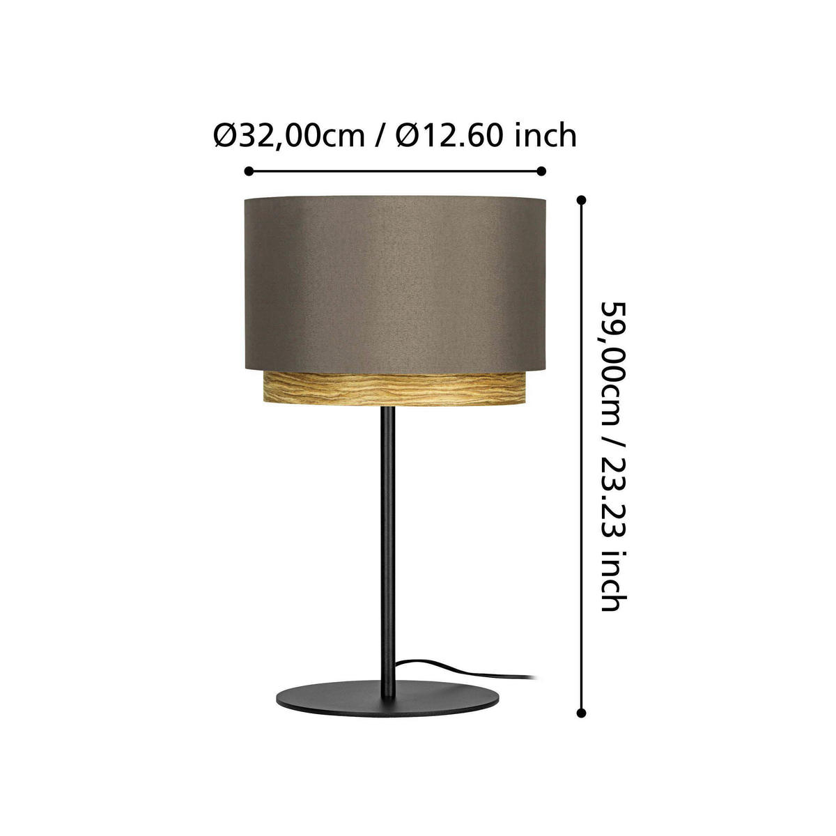 TISCHLEUCHTE 32/59 cm   - Schwarz/Braun, KONVENTIONELL, Holz/Textil (32/59cm) - Eglo