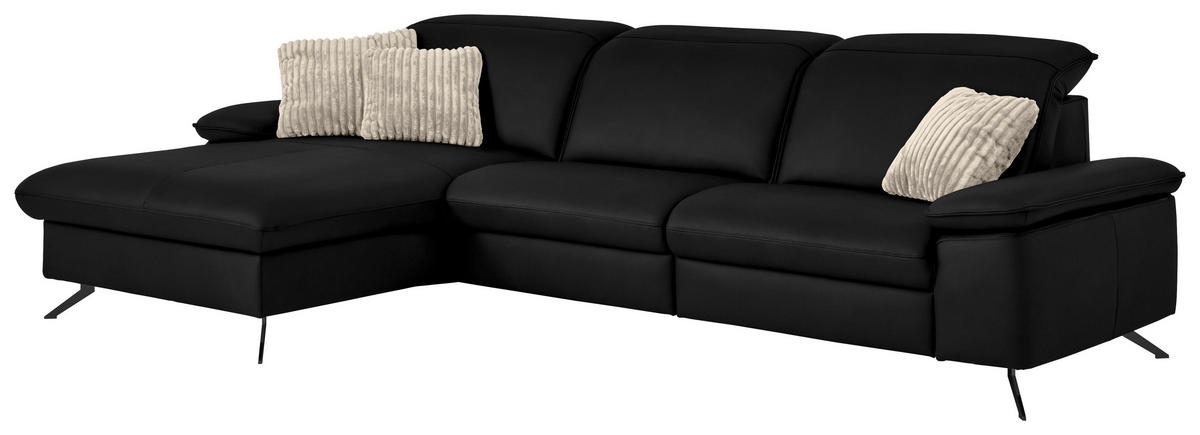 ECKSOFA  Echtleder Schwarz  - Schwarz, Design, Leder/Metall (169/307cm) - Beldomo Premium
