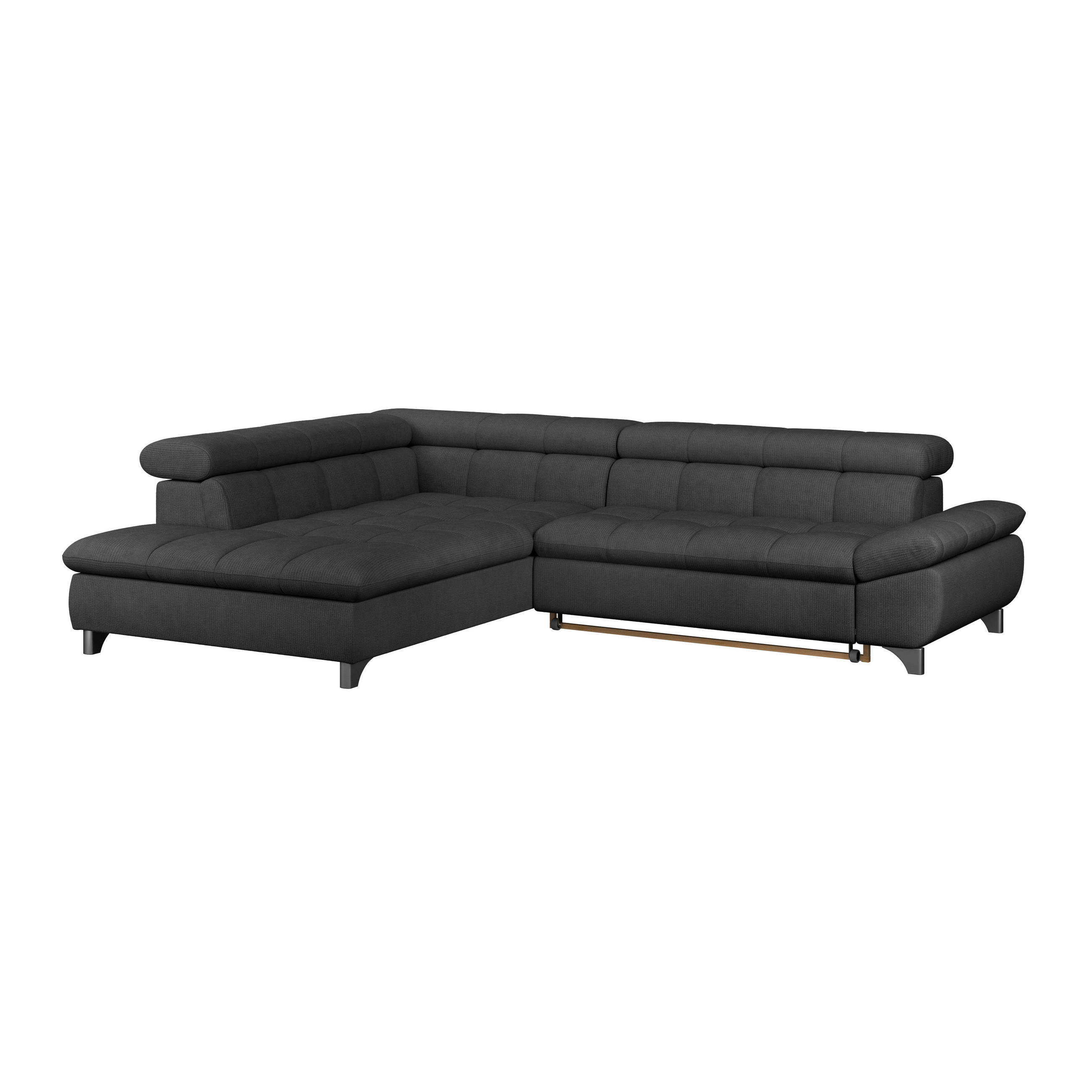ECKSOFA Schwarz Chenille Schlaffunktion, Kopfteilverstellung  - Chromfarben/Schwarz, KONVENTIONELL, Textil/Metall (234/312cm) - Livetastic