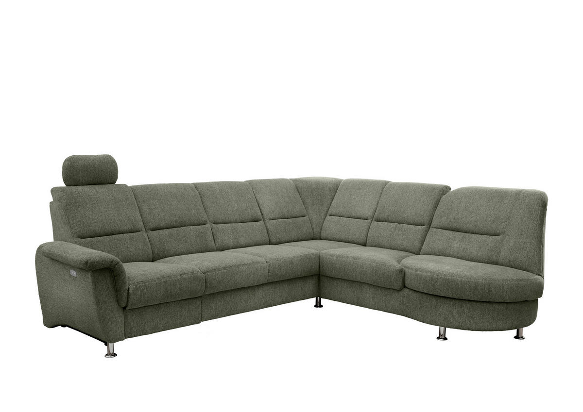 ECKSOFA in Chenille Dunkelgrün  275/236 cm  - Chromfarben/Dunkelgrün, MODERN, Textil/Metall (275/236cm) - Livetastic