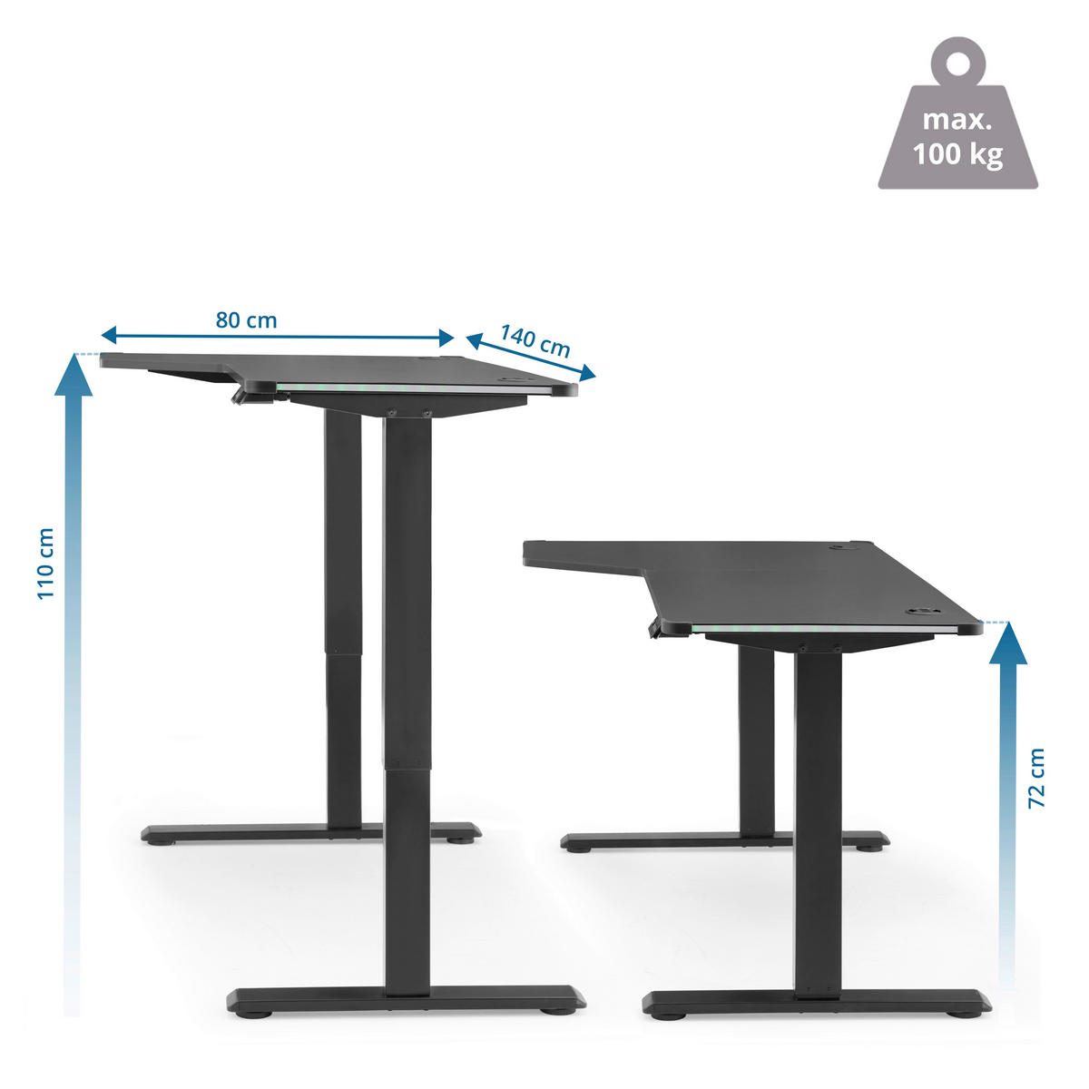 SCHREIBTISCH 140/80/72-110 cm  in Schwarz  - Schwarz, MODERN, Holz/Metall (140/80/72-110cm) - MID.YOU