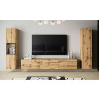 DNEVNI REGAL,  hrast wotan  - hrast wotan/siva, Design, steklo/leseni material (240/130/31cm) - P & B