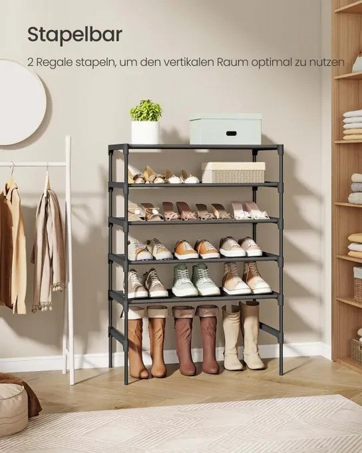 SCHUHREGAL Schwarz  - Schwarz, Trend, Kunststoff/Textil (62,3/53,5/29,7cm) - Boxxx