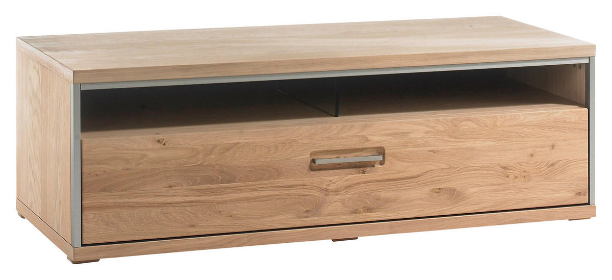 TV-ELEMENT  in 124/41/52 cm  - Hellbraun/Edelstahlfarben, Konventionell, Glas/Holz (124/41/52cm) - MID.YOU