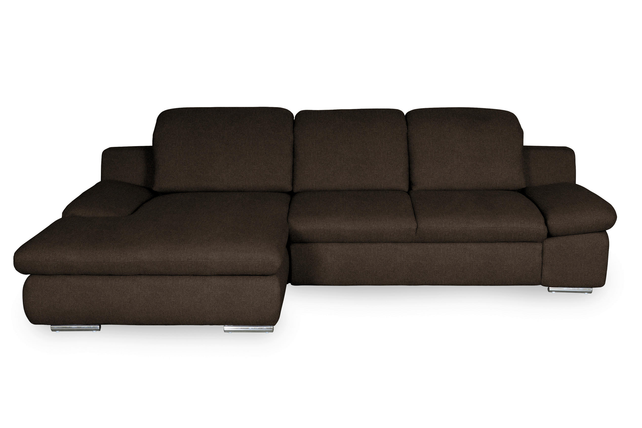 ECKSOFA Braun Chenille Rücken echt, Armteilverstellung, Kopfteilverstellung, Kopfstütze  - Chromfarben/Braun, Design, Textil/Metall (165/286cm) - Livetastic