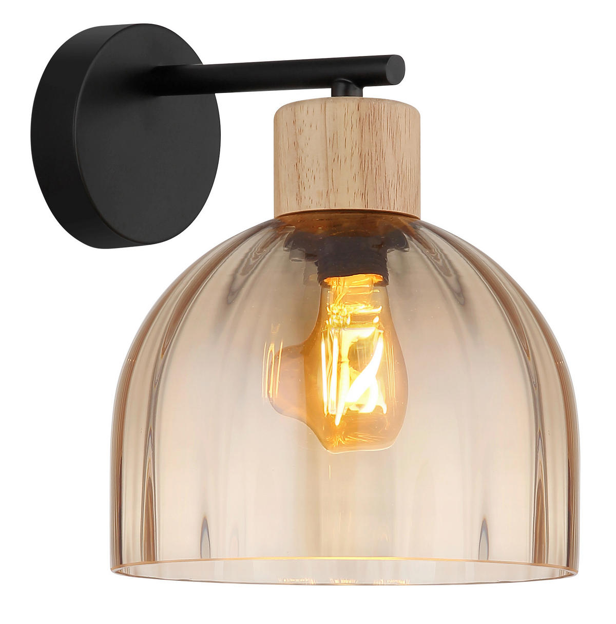 WANDLEUCHTE Swanson 20/23,5/24 cm  - Schwarz/Braun, Design, Glas/Holz (20/23,5/24cm) - Globo