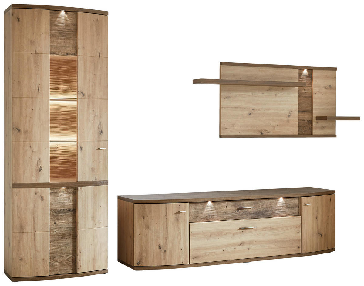 WOHNWAND  in Eichefarben, Eiche Artisan 313/209/50 cm  - Eichefarben/Eiche Artisan, Design, Glas/Holzwerkstoff (313/209/50cm) - Xora
