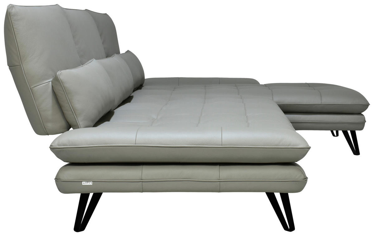 ECKSOFA Grau, Taupe Echtleder  - Taupe/Schwarz, Design, Leder/Kunststoff (312/104-128cm) - Celina Home