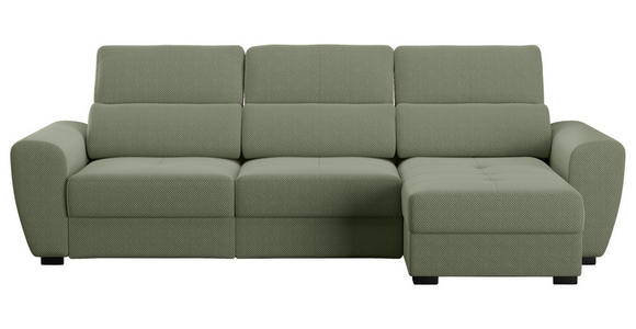 ECKSOFA in Velours Salbeigrün  - Salbeigrün/Schwarz, KONVENTIONELL, Kunststoff/Textil (285/177cm) - Carryhome