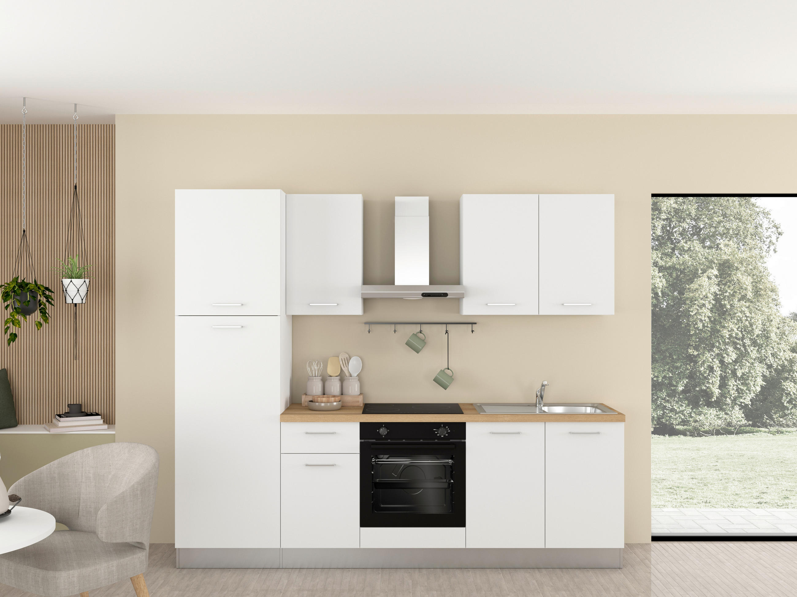 KUHINJSKI BLOK - barve hrasta/bela, kovina/umetna masa (255cm) - Italstyle