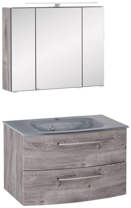 BADEZIMMER  in 80 cm  - Eichefarben/Grau, Konventionell, Glas/Holzwerkstoff (80cm) - Held