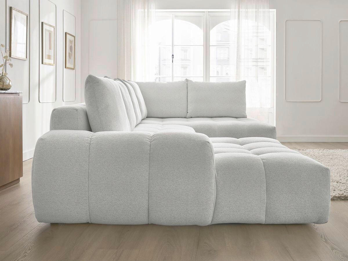 ECKSCHLAFSOFA EVEREST  mit Rücken echt, Armteil links, Armteil rechts Flachgewebe Hellgrau  - Hellgrau/Schwarz, MODERN, Kunststoff/Textil (198/423/212cm)