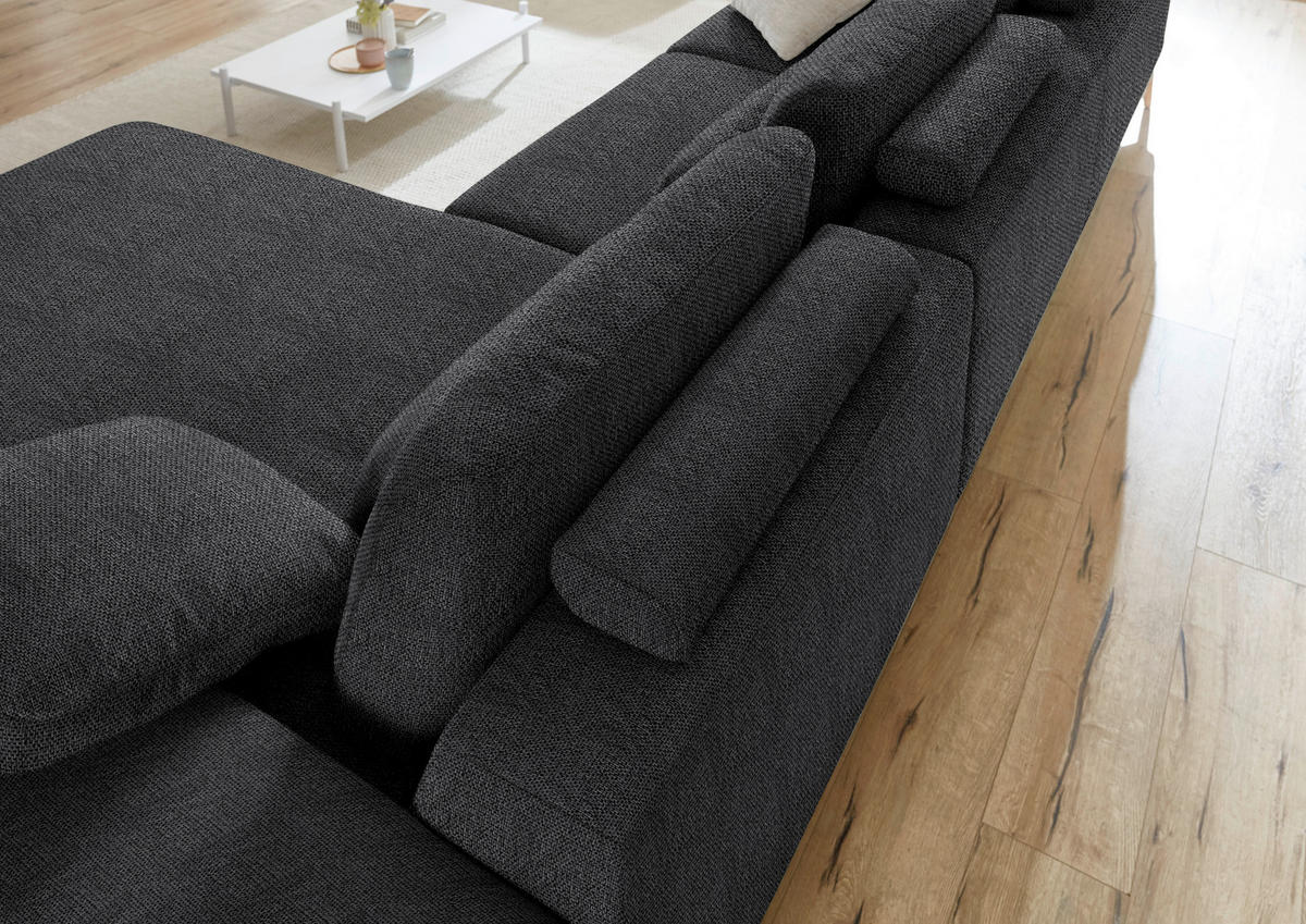 ECKSOFA in Flachgewebe Schwarz  - Wildeiche/Schwarz, Design, Holz/Textil (334/193cm) - Niels Andersson