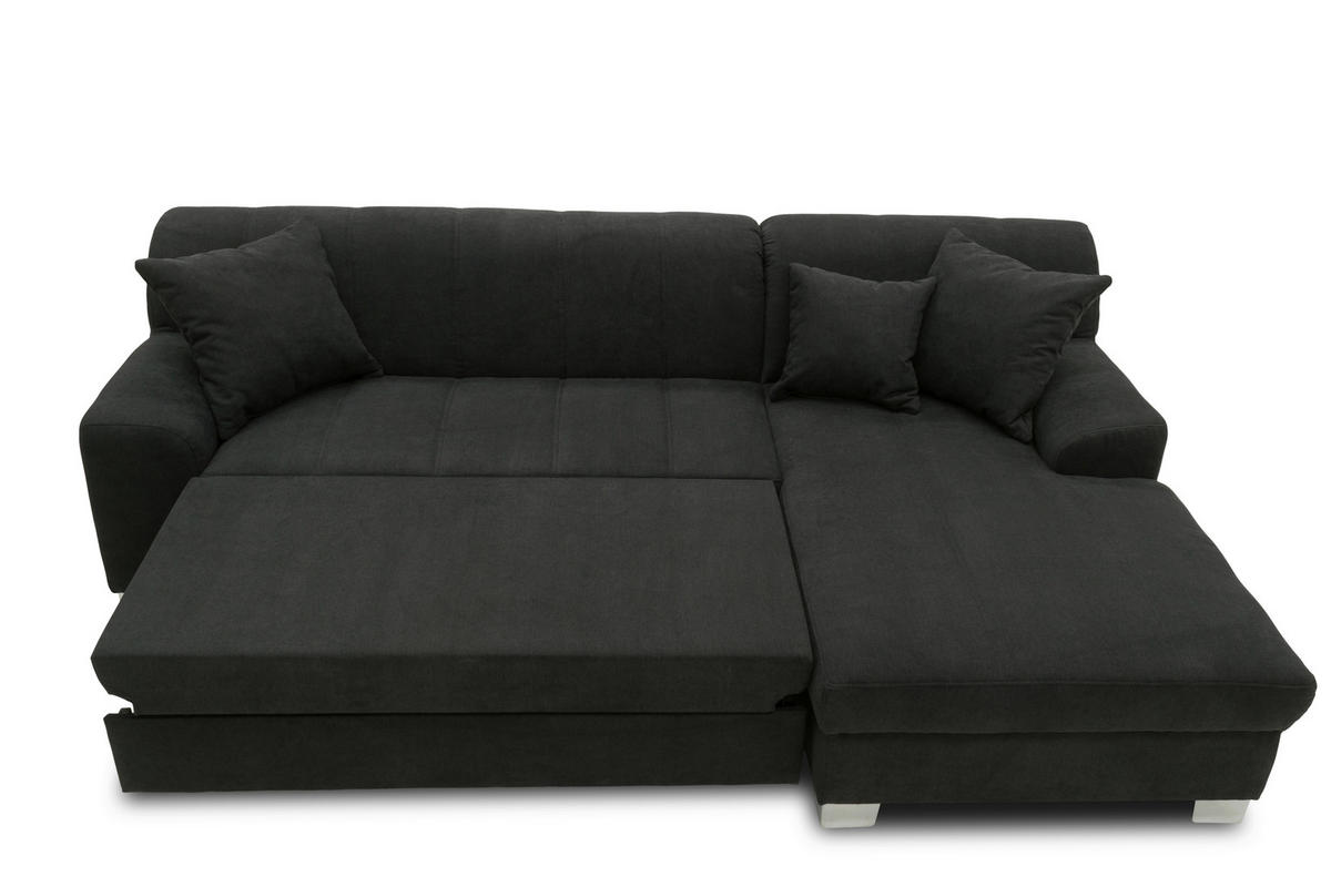 ECKSCHLAFSOFA  CAPRI Schwarz Mikrofaser  - Chromfarben/Schwarz, KONVENTIONELL, Textil/Metall (239/153/75cm) - MID.YOU