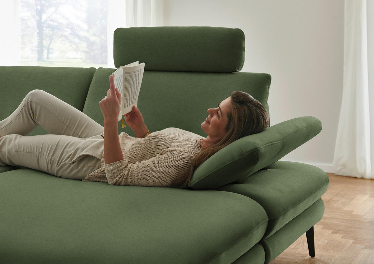 WOHNLANDSCHAFT  in Chenille, Flachgewebe Grün  - Schwarz/Grün, Design, Textil/Metall (208/344/180cm) - Dieter Knoll