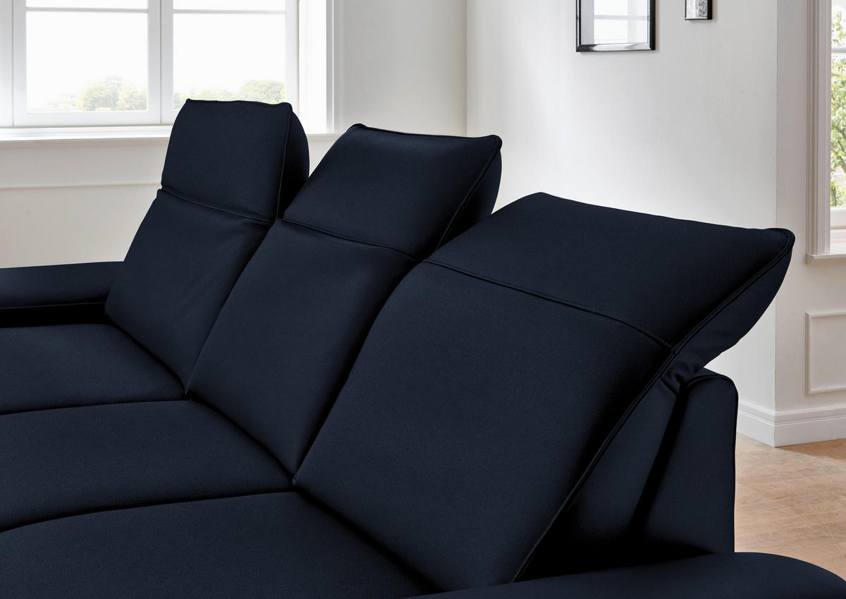 ECKSOFA in Echtleder Dunkelblau  - Schwarz/Dunkelblau, Design, Leder/Metall (193/328cm) - Dieter Knoll