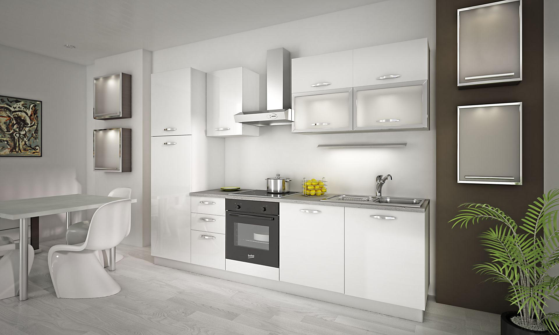 BLOK KUHINJA S APARATIMA  bijela  - bijela/boje aluminija, Basics, drvni materijal/plastika (285/216/60cm) - Xora