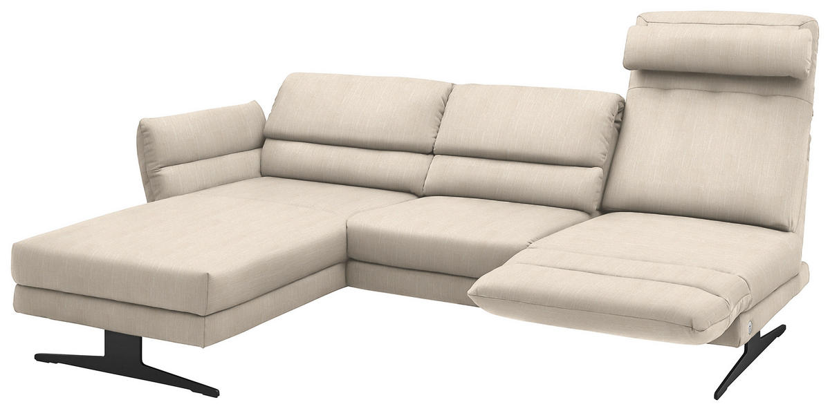 ECKSOFA in Flachgewebe Magnolie  - Magnolie/Schwarz, Design, Textil/Metall (176-217/279-327cm) - Dieter Knoll