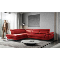 ECKSOFA Rot Echtleder Lederlook Bettkasten, Schlaffunktion, Rücken echt, Armteilverstellung, Kopfteilverstellung, Sitztiefenverstellung  - Rot/Schwarz, Design, Leder/Textil (220/274cm) - Livetastic