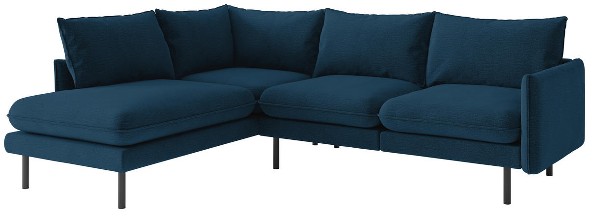 ECKSOFA Samos Blau Flachgewebe  - Blau/Schwarz, Design, Textil/Metall (204/267cm) - Livetastic