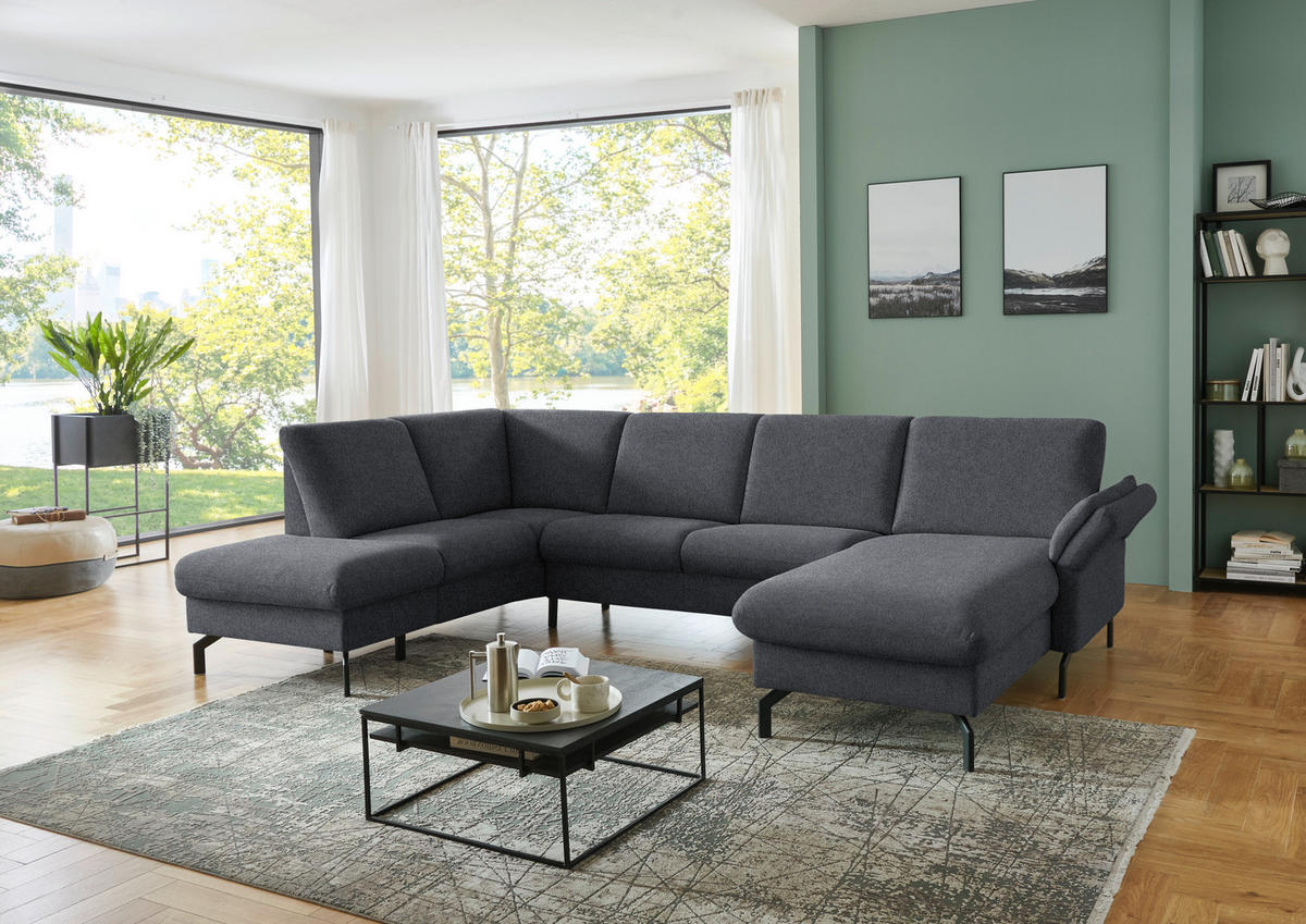 WOHNLANDSCHAFT Flachgewebe Anthrazit  - Anthrazit/Schwarz, Konventionell, Textil/Metall (190/307/170cm) - Beldomo Comfort