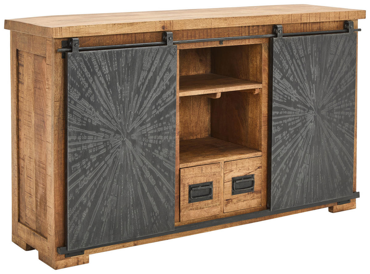 SIDEBOARD  in 145/85/40 cm  - Schwarz/Naturfarben, Design, Holz/Metall (145/85/40cm) - Ambia Home