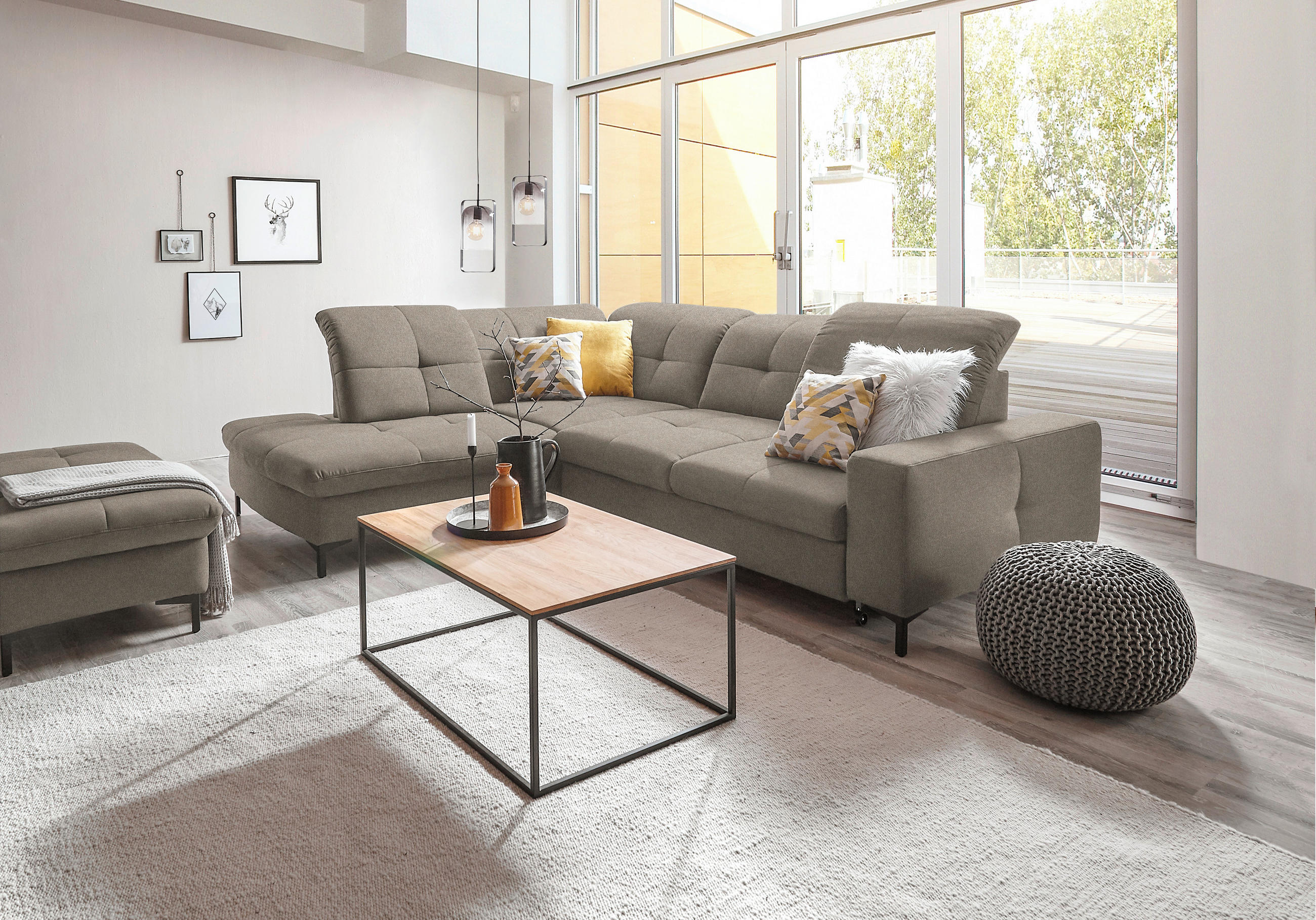 ECKSOFA in Chenille Hellbraun  - Hellbraun/Schwarz, Design, Textil/Metall (240/308cm) - Xora