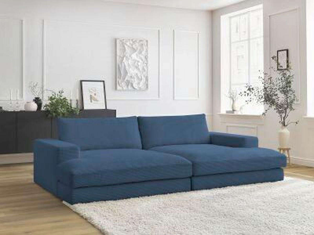 BIGSOFA LEONARD Cord Dunkelblau  - Schwarz/Dunkelblau, MODERN, Kunststoff/Textil (234/77/159cm)