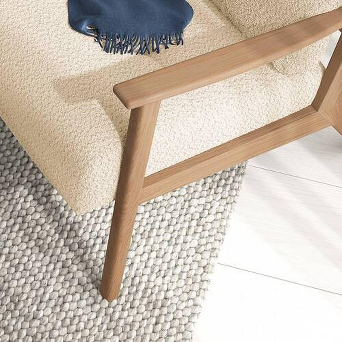 SESSEL in Bouclé Beige, Eichefarben  - Eichefarben/Beige, Natur, Holz/Textil (75/71/80cm) - home24