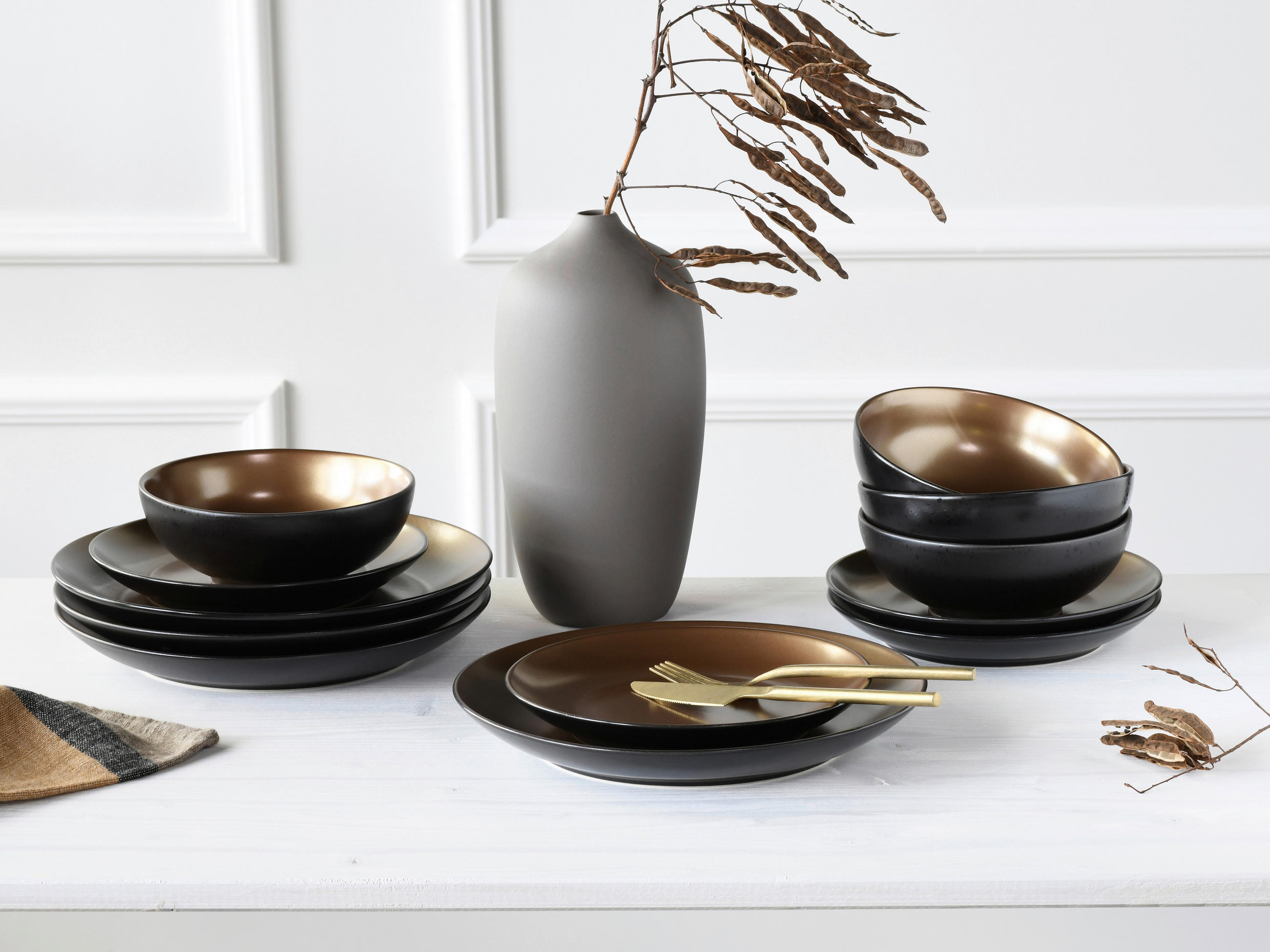 Thumbnail - Creatable Tafelservice Glamour Gold, Schwarz, Gold, Keramik, 12-teilig, Essen & Trinken, Geschirr, Geschirr-Sets, Tafels...