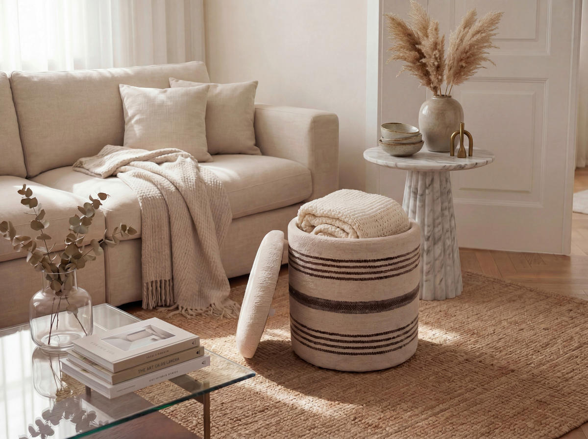 HOCKER Textil Beige  - Beige, Design, Textil (40/45/40cm) - Livetastic
