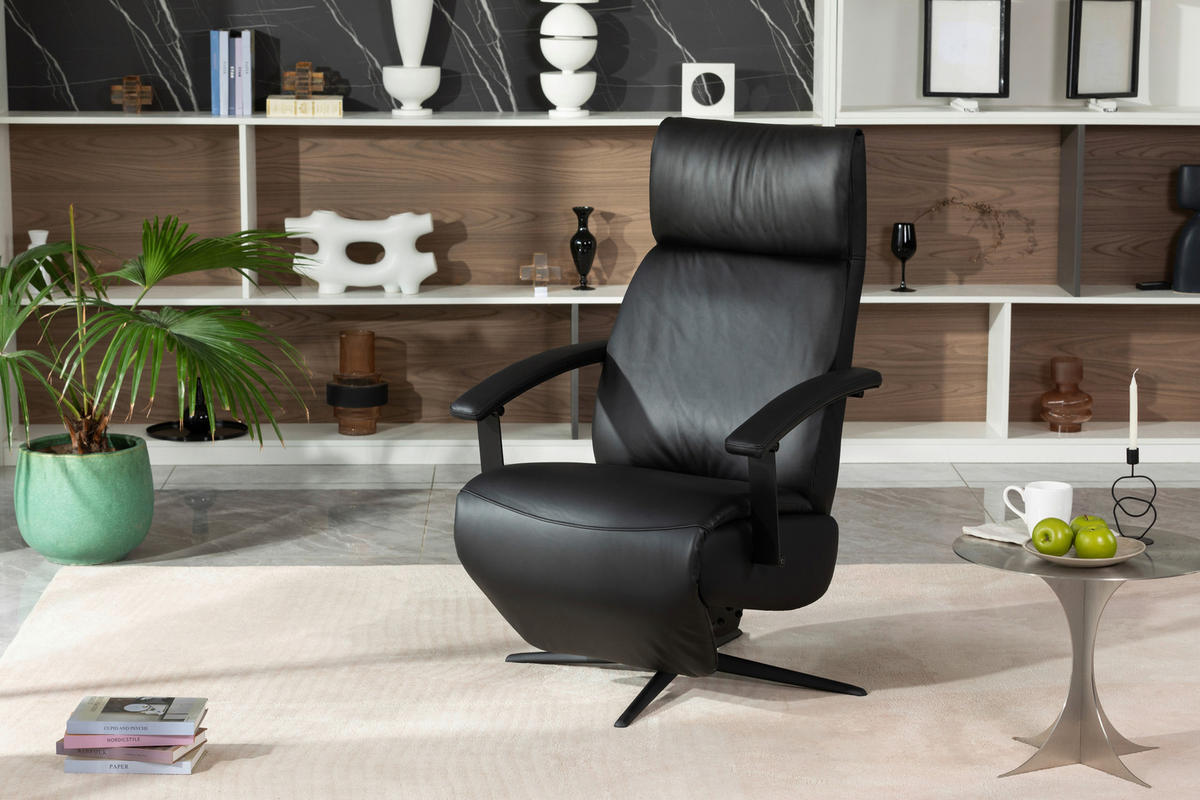 RELAXSESSEL Lederlook Kopfteilverstellung, Sitztiefenverstellung, Fußteilverstellung, Rücken echt    - Schwarz, Design, Textil/Metall (74/115/84cm) - Xora