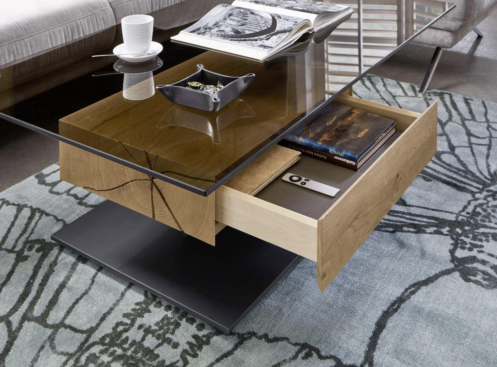 COUCHTISCH Kerneiche vollmassiv ESG, Parsolglas 120/70/45 cm rechteckig Anthrazit, Eichefarben  - Eichefarben/Anthrazit, Natur, Glas/Holz (120/70/45cm) - Valnatura