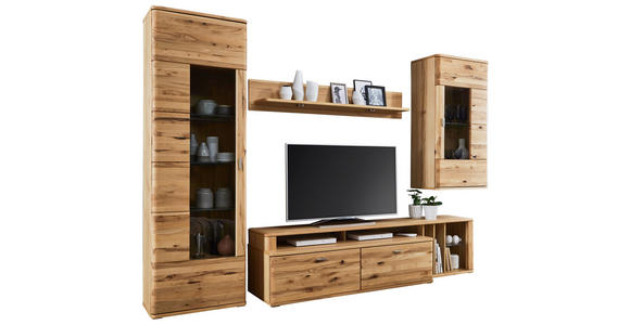WOHNWAND Buche furniert, massiv Buchefarben - Edelstahlfarben/Buchefarben, KONVENTIONELL, Glas/Holz (301/208/52cm) - Cantus