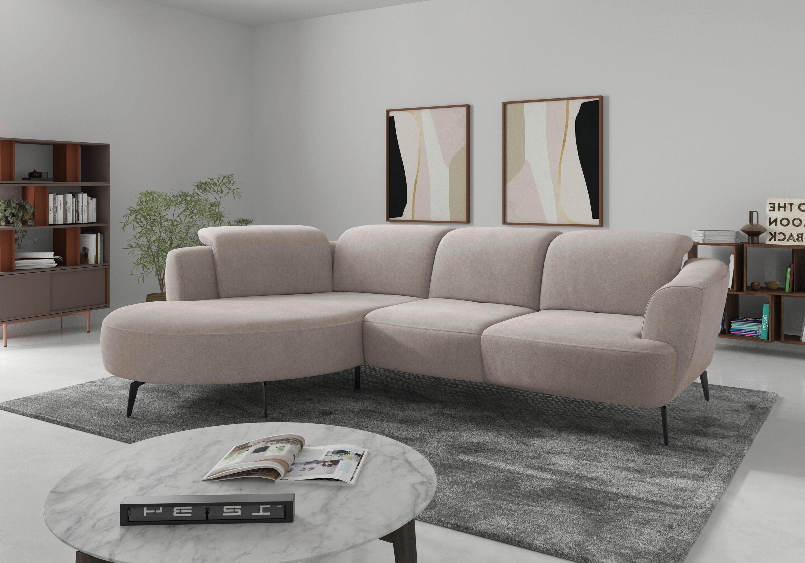 ECKSOFA ZOE E Greige Flachgewebe  - Greige/Schwarz, KONVENTIONELL, Textil/Metall (199/309cm) - Sit & More