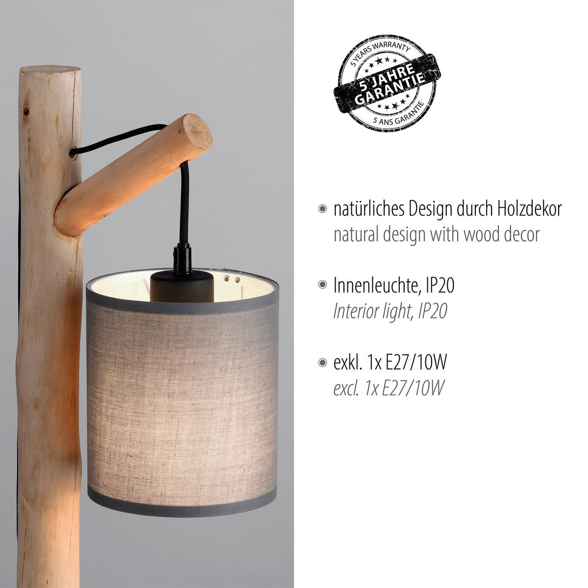 TISCHLEUCHTE 26,5/16/52,5 cm   - Taupe, Natur, Holz/Kunststoff (26,5/16/52,5cm)