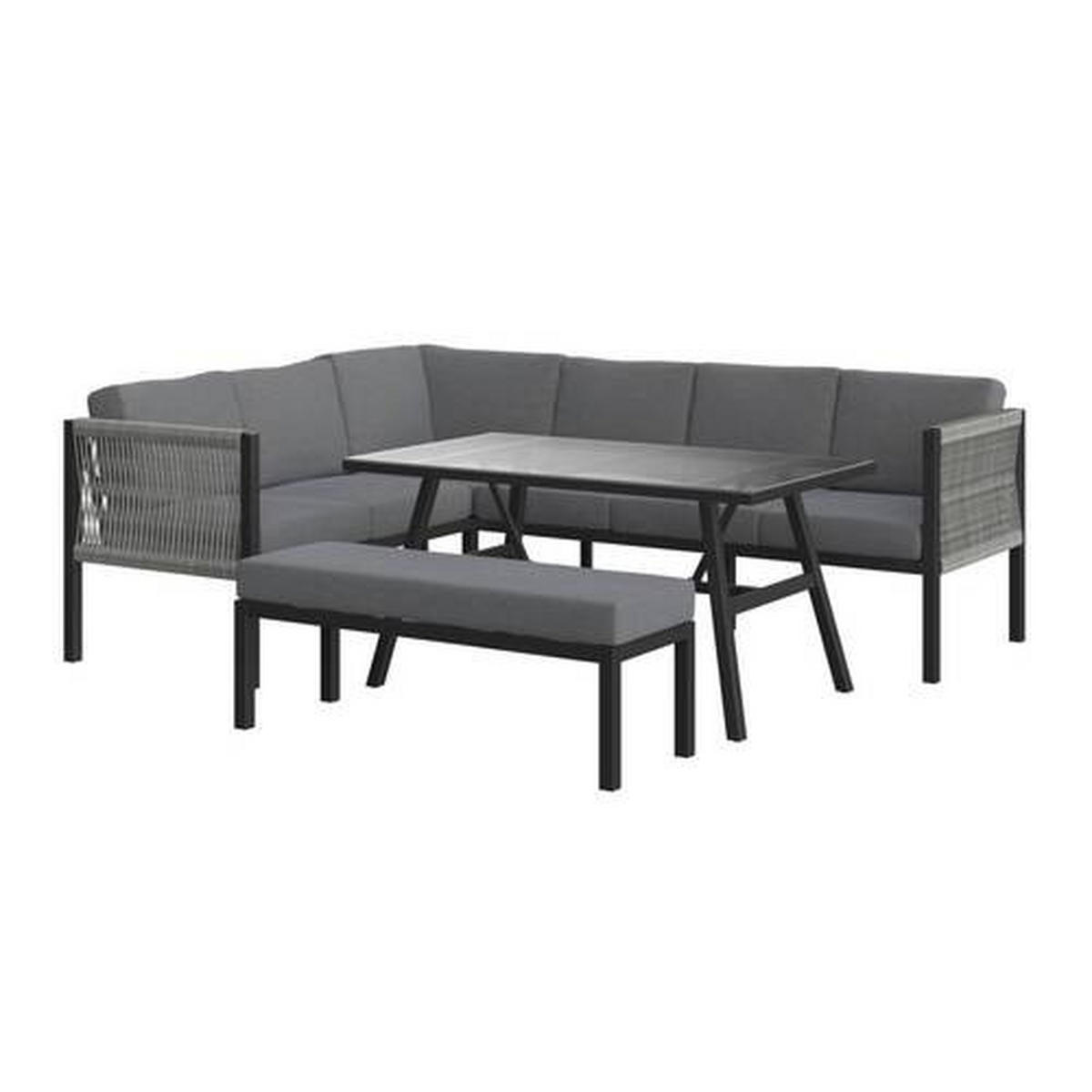 DINING-LOUNGESET 187/241 cm Aluminium  - Dunkelgrau/Anthrazit, Design, Glas/Kunststoff (187/241cm) - Ambia Garden