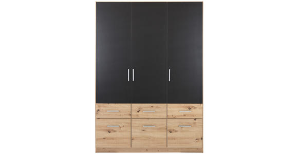 KLEIDERSCHRANK in Dunkelgrau, Eiche Artisan - Dunkelgrau/Silberfarben, Design, Holzwerkstoff/Kunststoff (136/197/54cm) - Carryhome