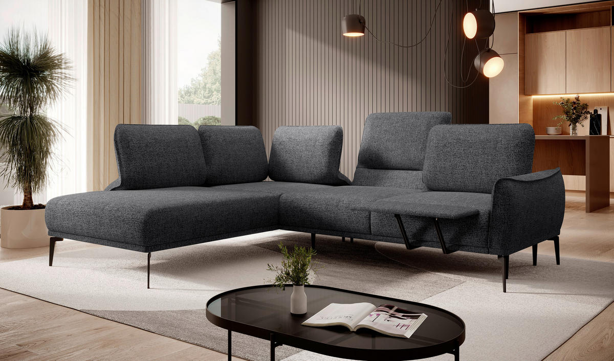 SOFFA i flatväv antracit  - svart/antracit, Design, metall/trä (212x267/105/103cm) - Stylife