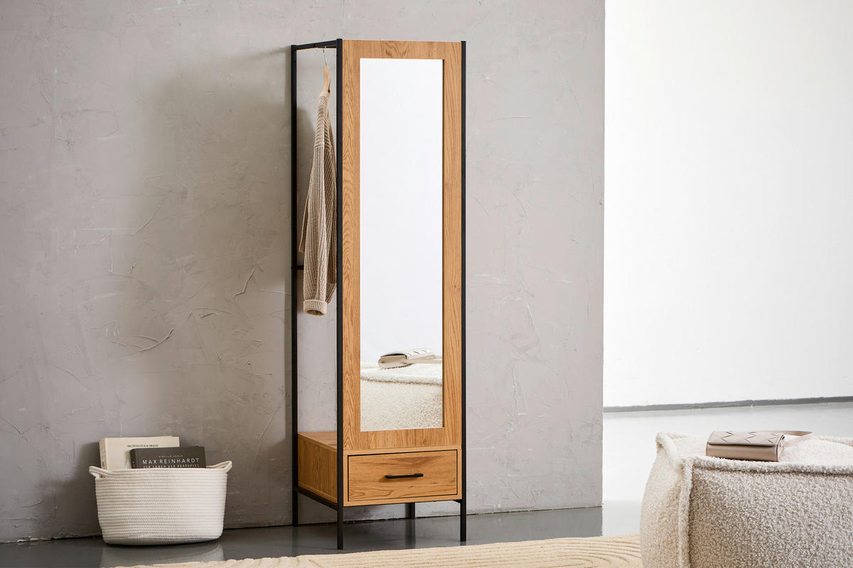 GARDEROBENSCHRANK  in 44,5/165/50 cm  - Schwarz/Naturfarben, Design, Glas/Holzwerkstoff (44,5/165/50cm) - MID.YOU
