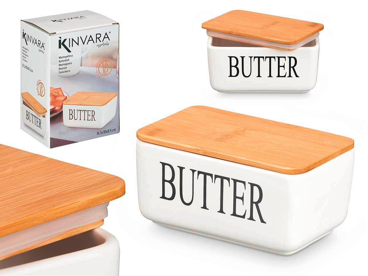 POSUDA ZA MASLAC  drvo, keramika  KINVARA  - bijela/svijetlo smeđa, Basics, drvo/keramika (8,2/16,5/10cm)