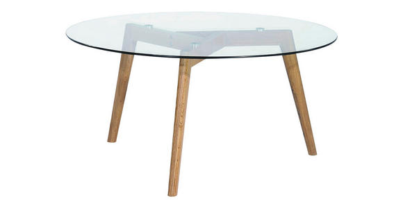 COUCHTISCH Eiche massiv Klarglas 90/90/45 cm rund Klar, Eichefarben - Klar/Eichefarben, Design, Glas/Holz (90/90/45cm) - Carryhome