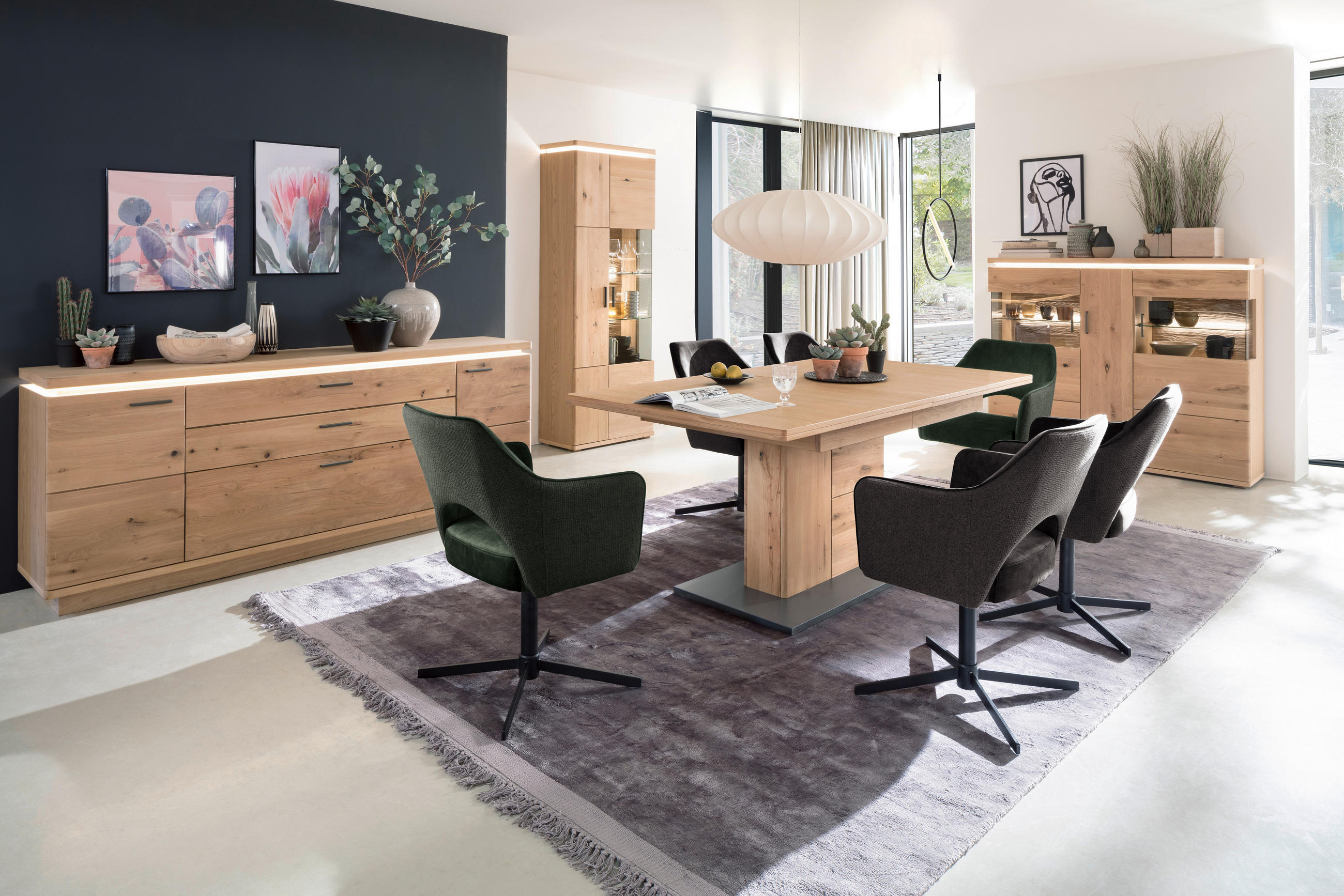 ŠIROKÁ KOMODA, trámový dub, dub bianco, 210/84/44 cm - šedá/dub bianco, Design, kov/dřevo (210/84/44cm) - Linea Natura