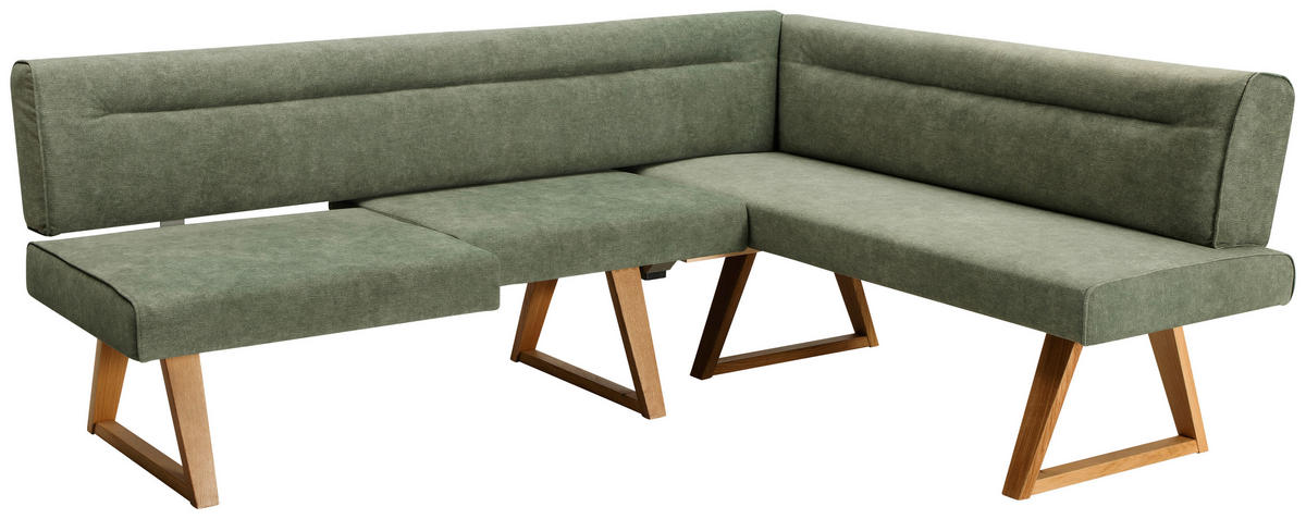 ECKBANK 230/170 cm Samt Grün Asteiche massiv   - Eichefarben/Grün, KONVENTIONELL, Holz/Textil (230/170cm) - Moderano
