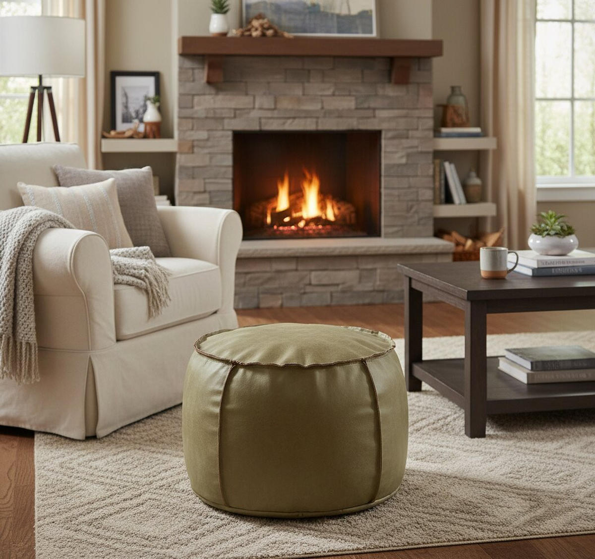 HOCKER Lederlook Grün  - Grün, MODERN, Textil (60/36/60cm) - Boxxx