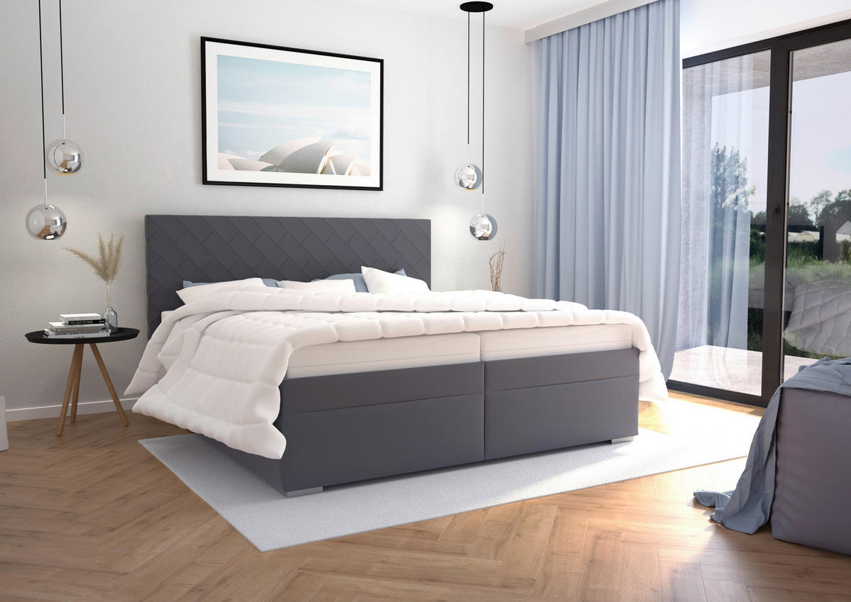 ČALOUNĚNÁ POSTEL, antracitová - barvy stříbra/přírodní barvy, Konvenční, dřevo/textil (160/200cm) - Blanar